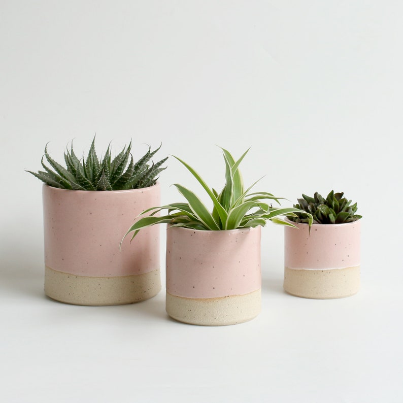 Pastel Plant Pots Stone 3 Sizes Pale Pink