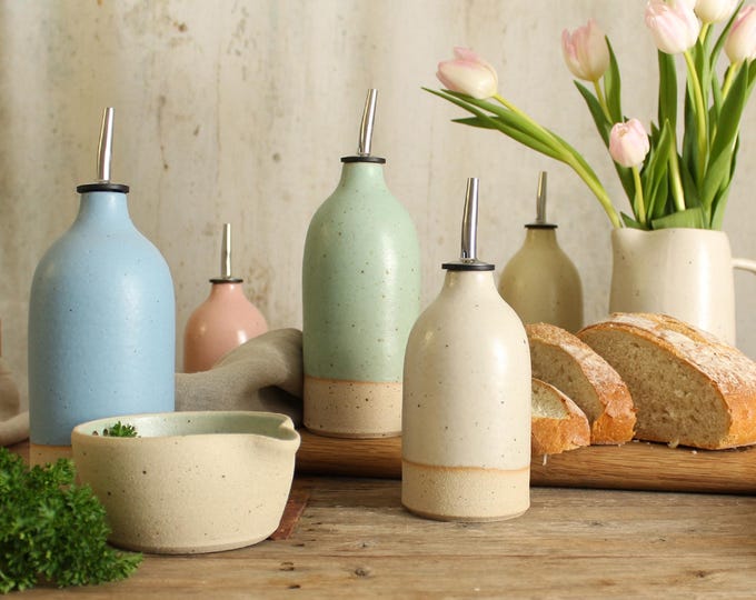 Handmade Ceramic Pastel Oil Pourer in Small or Large