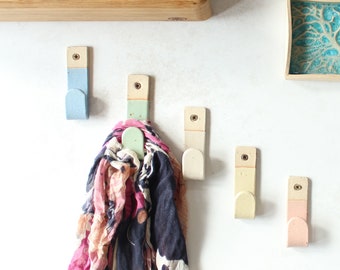 Pastel Stoneware Wall Hooks, Coat Hooks, Key Hooks, Wall Fixtures