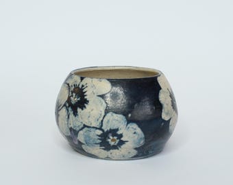 Stoneware Flower Cut Out Votive Tealight Holder in Deep Blue, Candle Holder