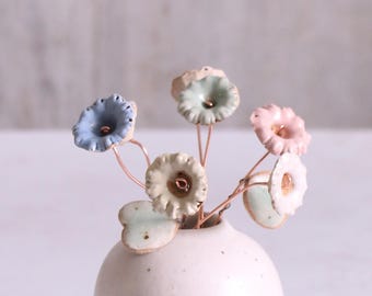 Keramiska vilda blomstjälkar | Handgjorda eviga vita, rosa, gröna, blå, gula blommor