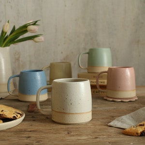 Ceramic Mug in White, Yellow, Pink, Blue and Green