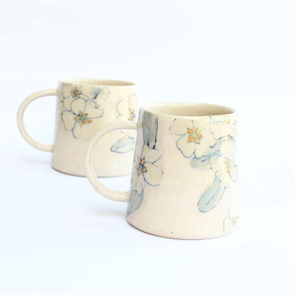 Primrose Hand Painted Stoneware mug handmade in Devon