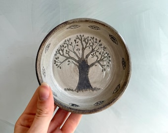 Hand Carved Tree and Leaf Stoneware Ring Dish