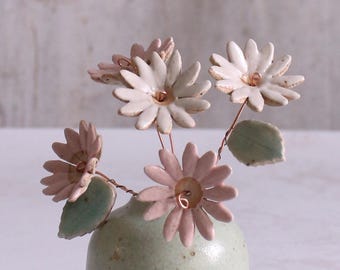 Große rosa und weiße Gänseblümchen Keramik Blumenstrauß