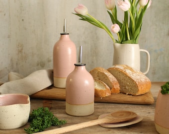 Handmade Pink Ceramic Oil Pourer in Small or Large
