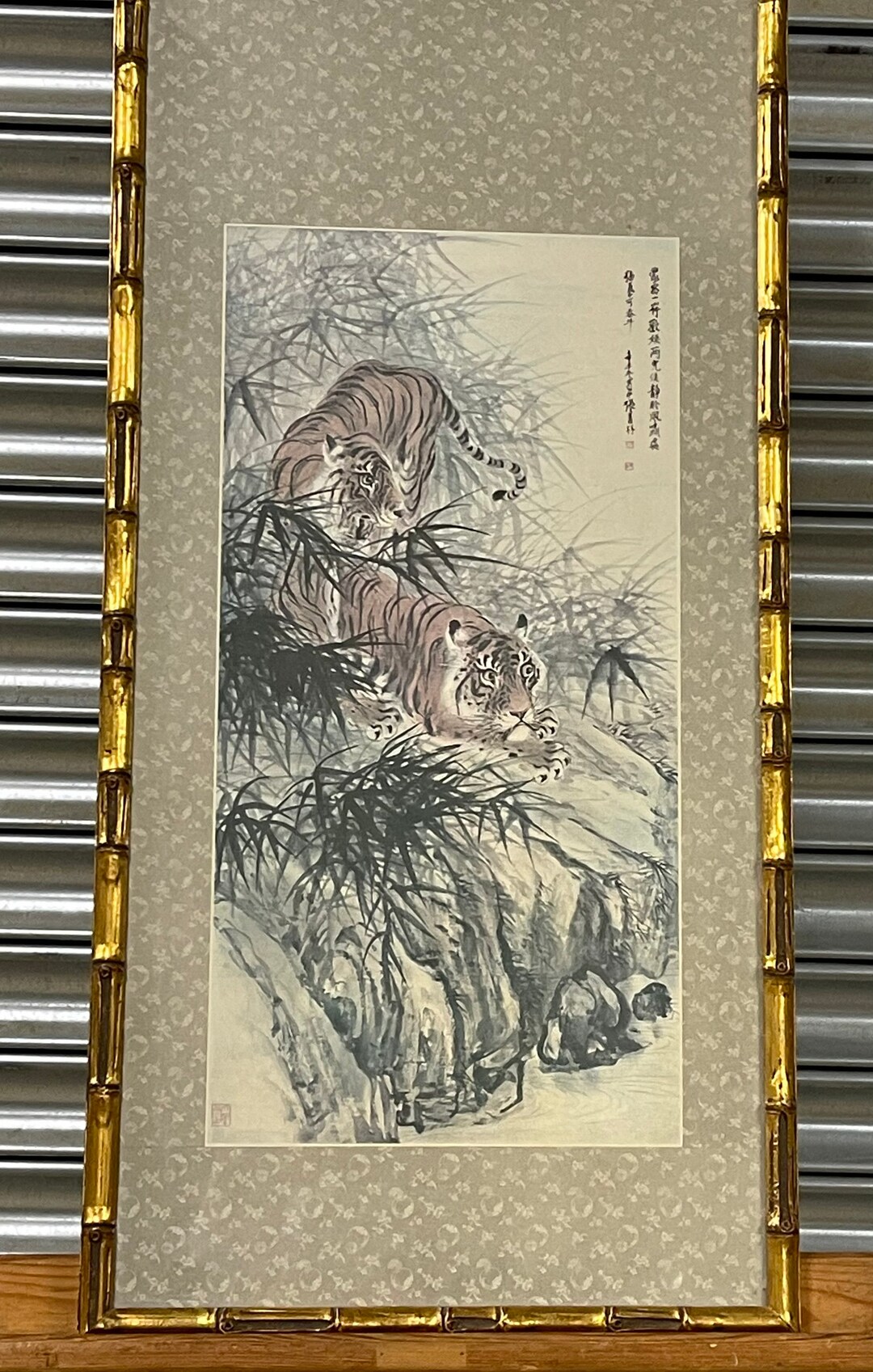 Vintage Chinese Gilt Faux Bamboo Framed Ink & Wash Style Study of ...