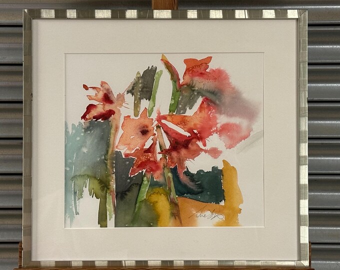 Beautiful Original Colourful Abstract Watercolour Of A Floral Display - Signed by the Artist