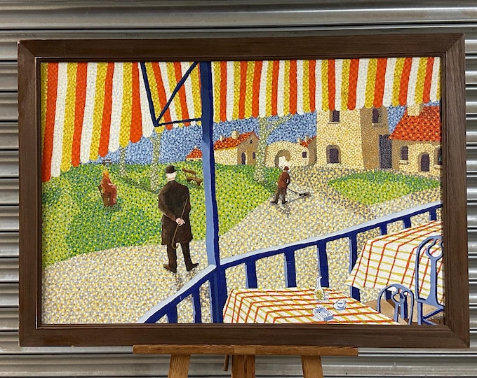 Original Oil Painting On Board Of A Cafe /Parkland  Scene By Keith Horsley 1984