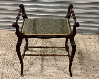 Antique Mahogany Georgian Piano Dressing Stool Cabriole Legs Fabric Seat