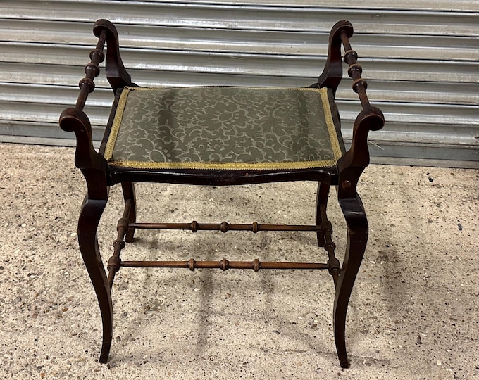 Antique Mahogany Georgian Piano Dressing Stool Cabriole Legs Fabric Seat