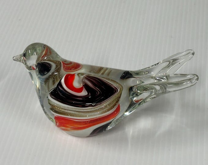 Beautiful Vintage Murano Style Art Glass Bird – Multicoloured Swirl Design 1960s