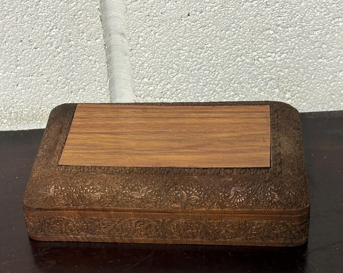 Antique Vintage Hand Carved Indian Rosewood Cigar Cigarette Case / Trinket Box
