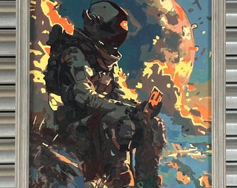 Original Acrylic Painting – Astronaut & Lunar Landscape – Contemporary Space Art