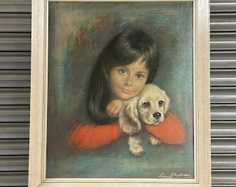 Original Retro 1960’s Framed Textured Print Titled Puppy Love By Louis Shabner