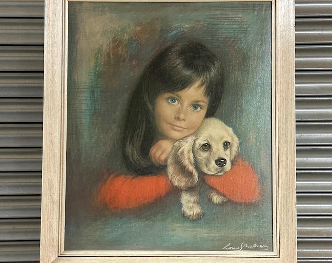 Original Retro 1960’s Framed Textured Print Titled Puppy Love By Louis Shabner