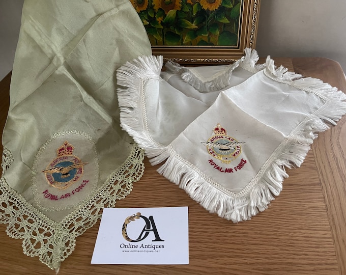 Two Original Vintage Royal Airforce RAF Embroidered Silk Handkerchiefs