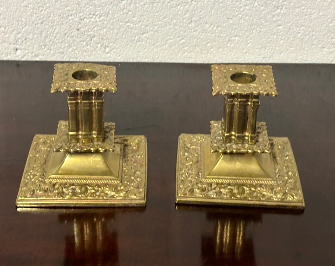 Gorgeous Pair Of Decorative Antique Late 19th Century Brass Candle Holders
