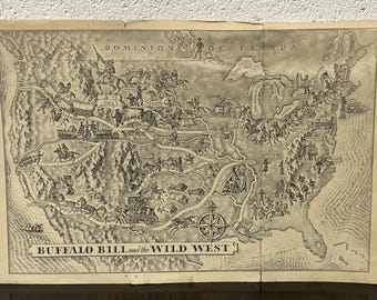 Rare Antique Small Engraving Buffalo Bill And The Wild West