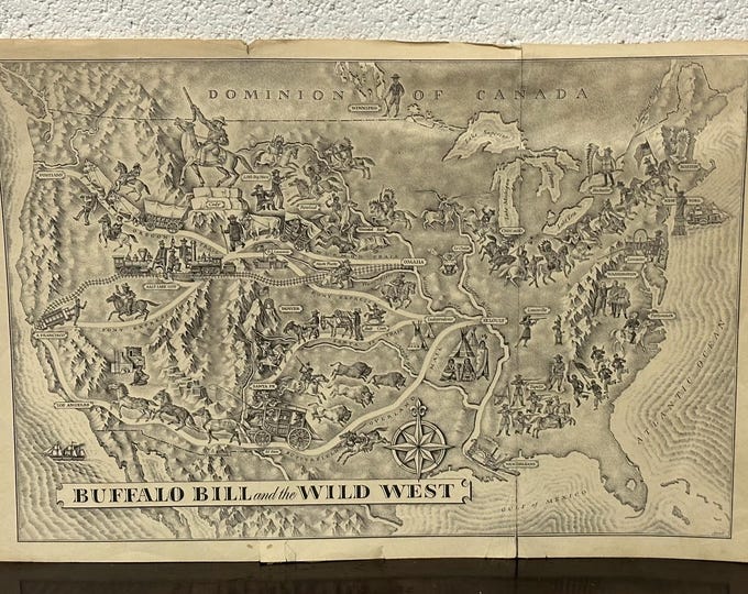 Rare Antique Small Engraving Buffalo Bill And The Wild West