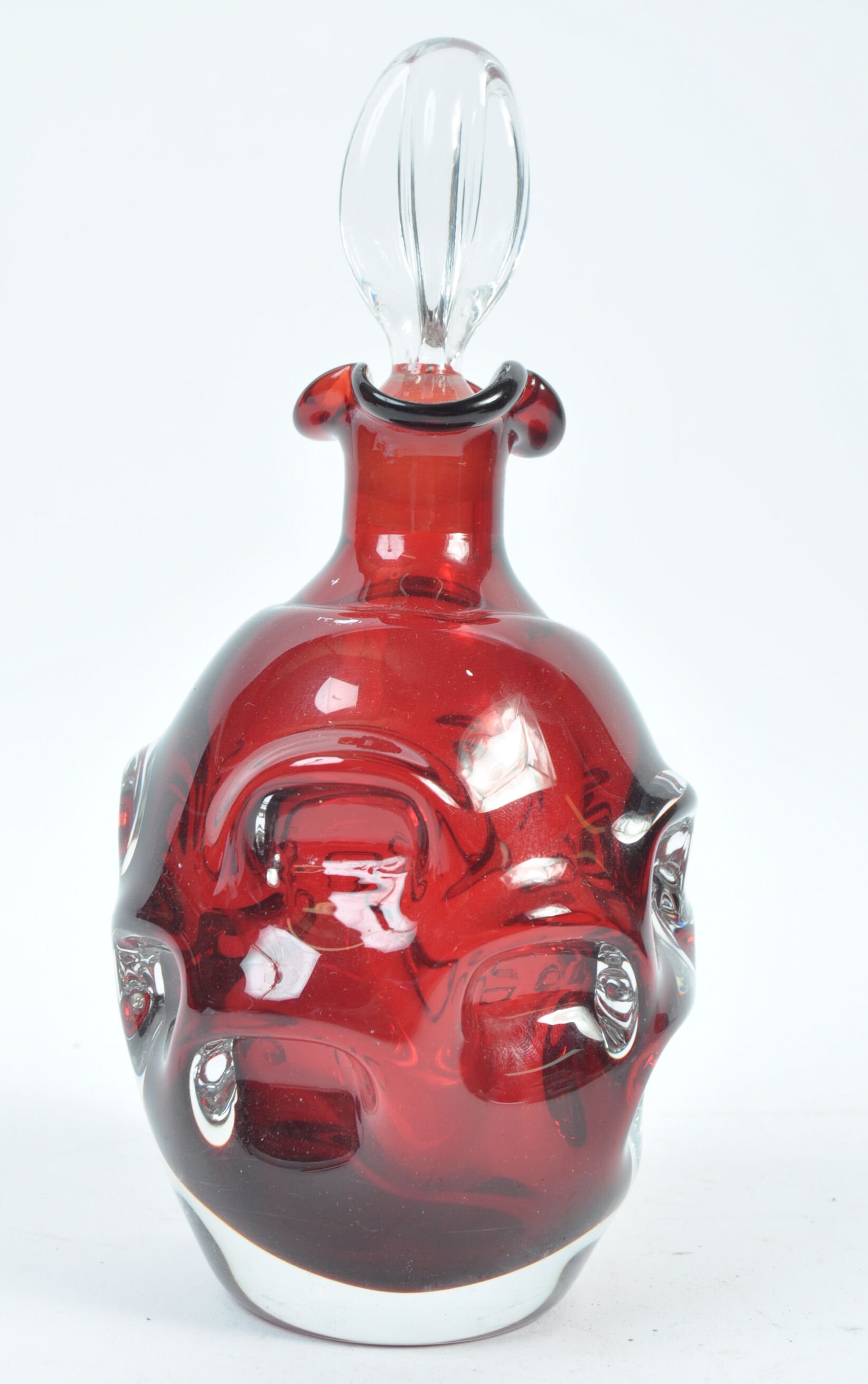 Stylish Mid Century Retro Aseda Glasbruk Red 'Thumbprint' Glass