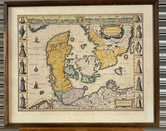 Vintage Hand Coloured Map The Kingdom of Denmark after John Speed 1626