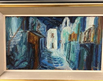 Striking Original Oil Painting on Board– Atmospheric European Street Scene – R Taylor