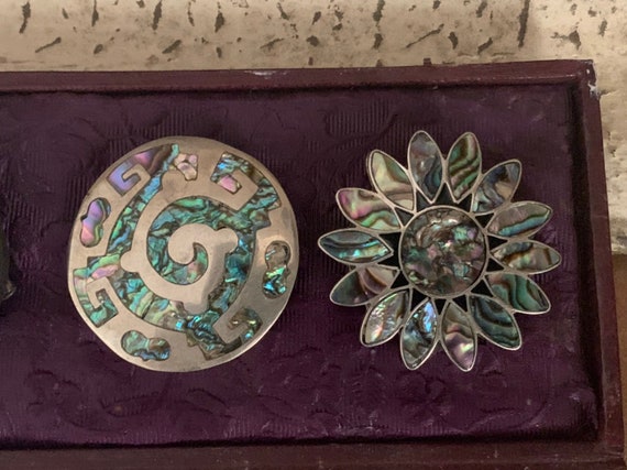 Four Vintage Silver Metal and Mother of Pearl Bro… - image 6