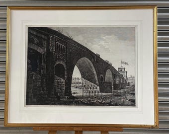 Rare Art ‘Veduta del Ponte Molle sul Tevere’ Engraving Art By Luigi Rossini 1822 - Mulvian Bridge Italy