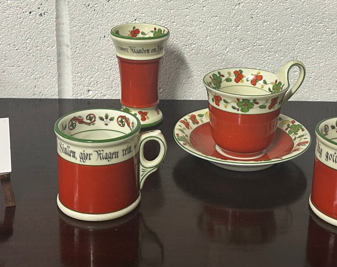 Rare Porcelain Porsgrund, Norge Wedding’ Pattern Large Cup, Saucer, 2 Mugs, Vase