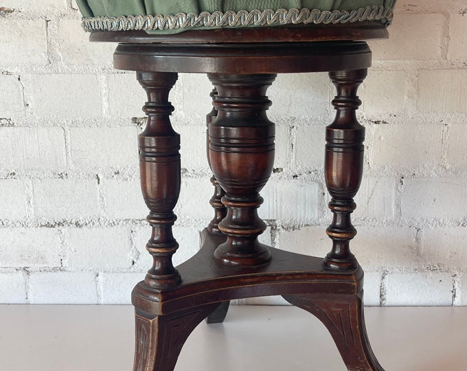 Lovely Antique Victorian Piano Stool with Beautiful Turned Supports on Three Sprayed Feet