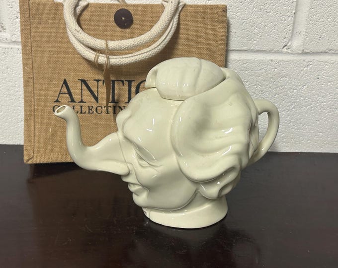 White 1980s Margaret Thatcher Teapot After The "Spitting Image" Puppet Design