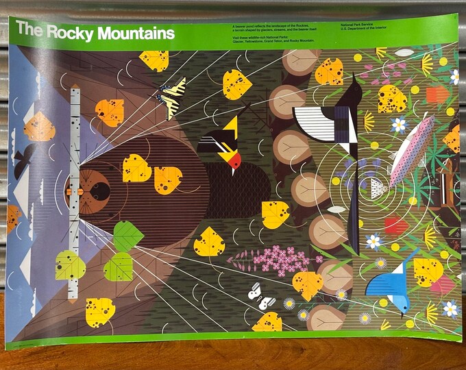 Rocky Mountains National Park Service Poster 1986 After Charley Harper, Beaver Wildlife Art