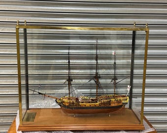 HMS Pandora Ship Model In Glass Display Case – Wooden Base Maritime Model – Detailed Rigging