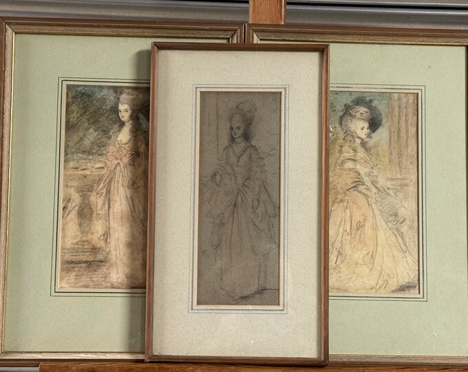 Three Antique 19th Century Charcoal / Pencil Sketches - Portraits Of Women - unsigned