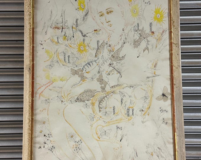 Large Original Vintage Ink And Watercolour Artwork By Australian Artist Mary Talbot Dated 1960