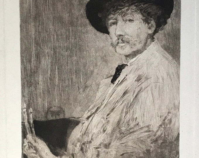 Original circa 1890's Etching Portrait of the American Artist James McNeill Whistler Etched by William Hole RSA after J M Whistler