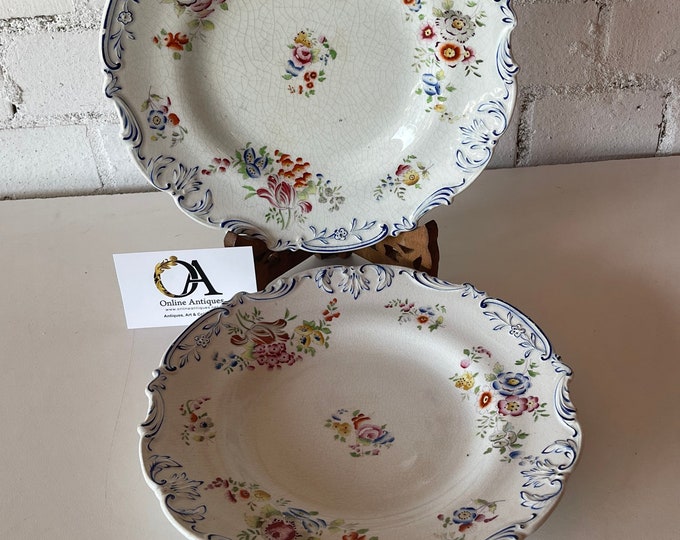 Pair Of Antique 19th Century Charles Meigh Porcelain Opaque Plates c1840