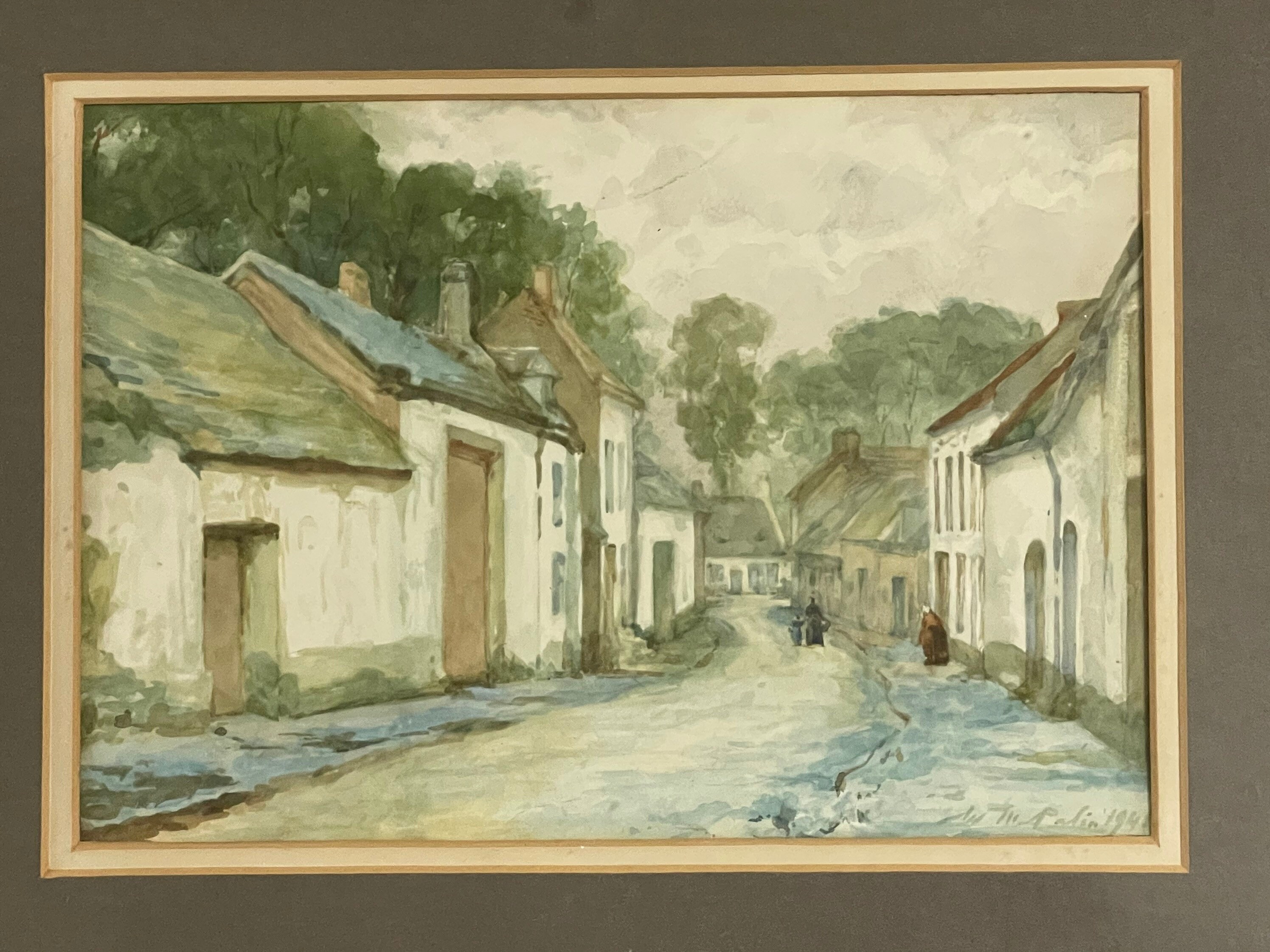 William Mainwaring Palin Watercolour Titled ‘A Normandy Village’ Dated 1945