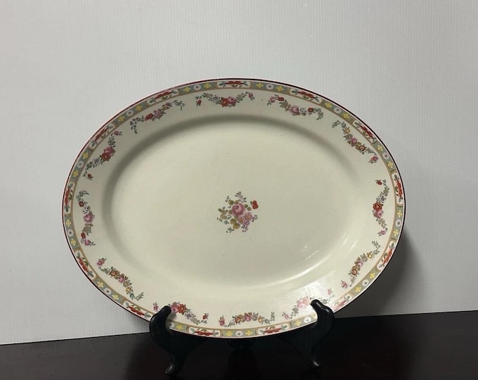 Antique J & G Meakin Hanley England Oval Serving Platter Plate With Flower Decoration
