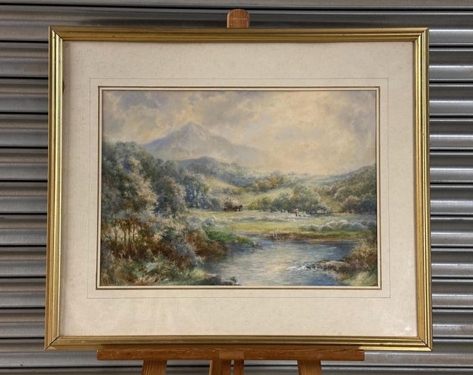 19th Century William Joseph Boyes Landscape Farming Watercolour in a Gilt Frame