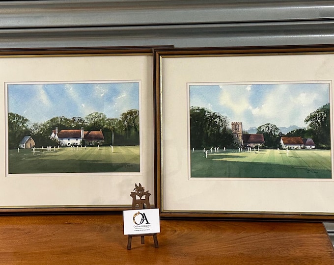 Pair of Original Cricket Watercolours – Signed James Moore – Framed