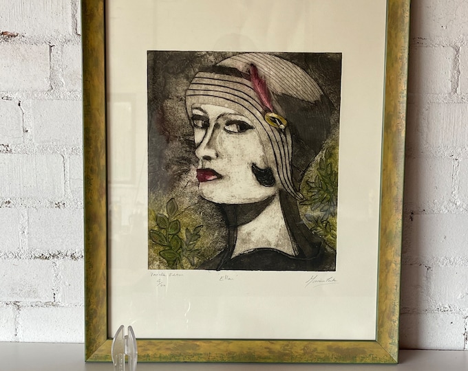 Framed Collagraph With Screen Print Titled ‘Ellen’ by Marian Carter Variable Edition Of 20