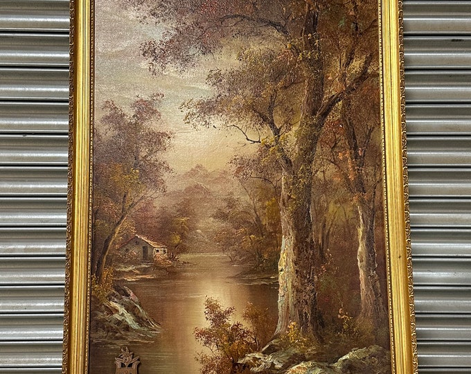 Framed Oil Painting - Riverscape with Forest and River - Signed by Irene Cafieri