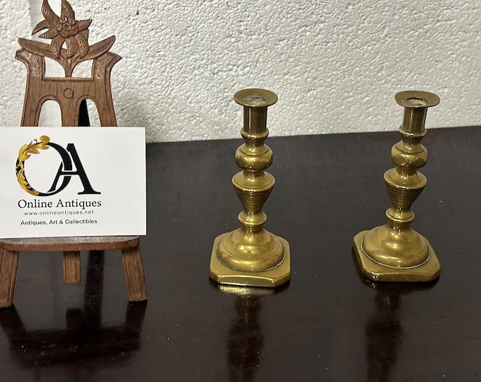 Pair Of Small Brass 19th Century Candlesticks / Candleholders