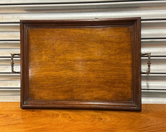 Antique Oak Serving Tray with Brass Handles – Vintage Butler’s Tea Tray