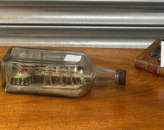 Vintage Ship in a Bottle – Handcrafted Nautical POW WWII 1942 Ornament