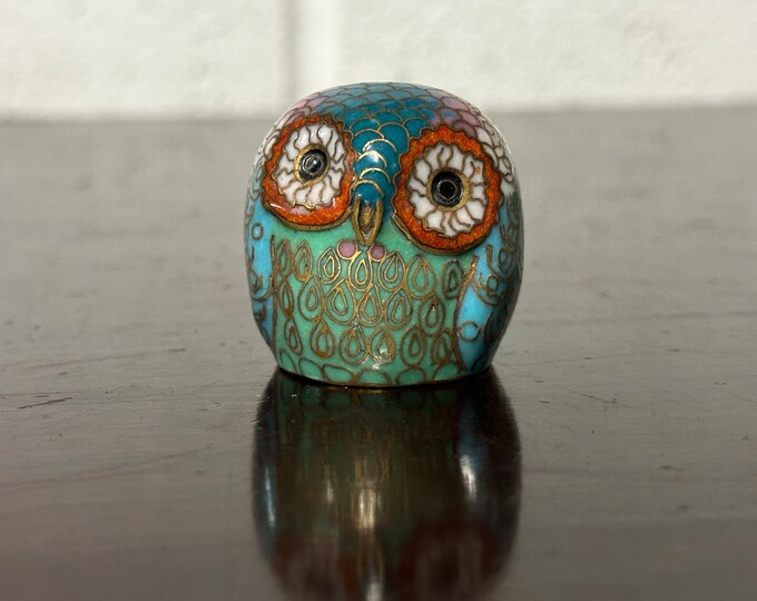 Lovely Small Vintage Chinese Cloisonné Owl Netsuke