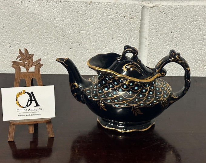 Beautiful Victorian Black Gilt Painted Teapot