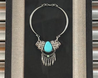 Silver Metal And Turquoise Necklace In A Displace Case - Art Display